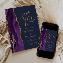 Lila Gold Agate Navy Blau Save the Date