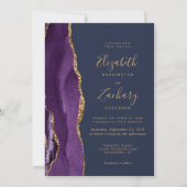 Lila Gold Agate Navy Blue QR Code Hochzeit Einladung (Vorderseite)