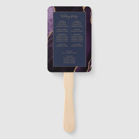 Lila Gold Agate Navy Blue Wedding Program Fächer (Rückseite)