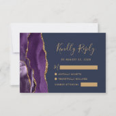 Lila Gold Agate Navy Blue Wedding RSVP Card (Vorderseite)
