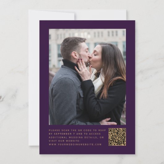 Lila Gold Agate Plum Foto QR Code Hochzeit Einladung (Rückseite)