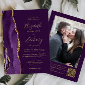 Lila Gold Agate Plum Foto QR Code Hochzeit Einladung