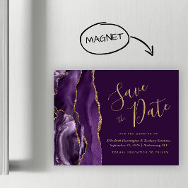 Lila Gold Agate Plum Magnetic Save the Date Magnetkarte
