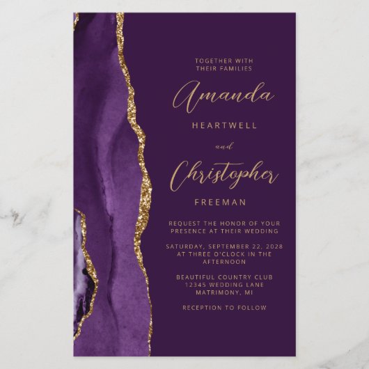 Lila Gold Agate Plum QR Code Hochzeit (Vorderseite)