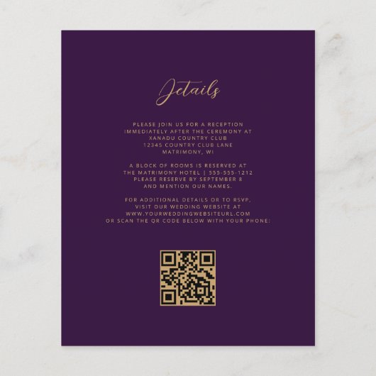 Lila Gold Agate Plum QR Code Hochzeit (Rückseite)