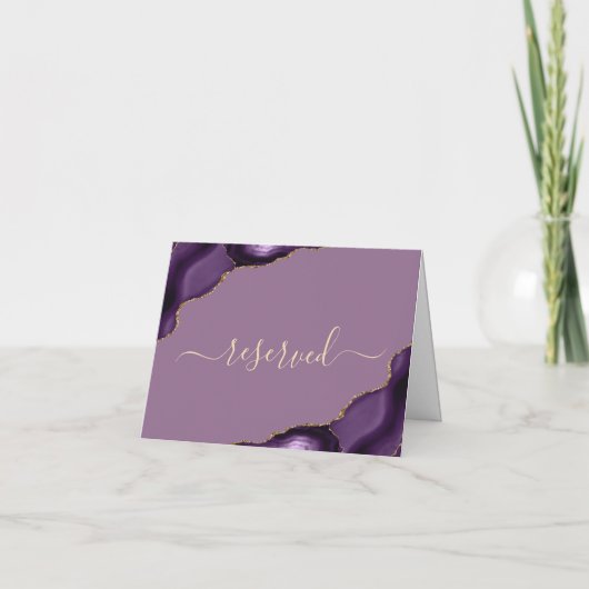 Lila Gold Agate Plum Reserviert Hochzeitsort Karte (Rückseite)