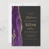 Lila Gold Agate QR Code 50. Geburtstag Einladung (Vorderseite)
