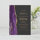 Lila Gold Agate QR Code 50. Geburtstag Einladung (Stehend Vorderseite)