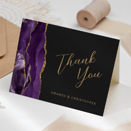 Lila Gold Agate Script Dunkle Hochzeit Vielen Dank Karte