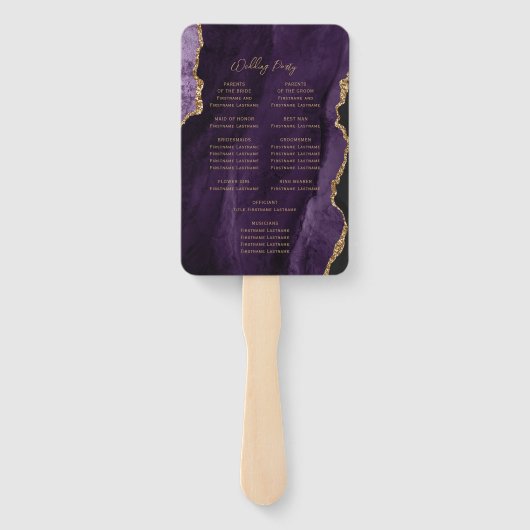Lila Gold Agate Script-Hochzeitsprogramm Fächer (Rückseite)