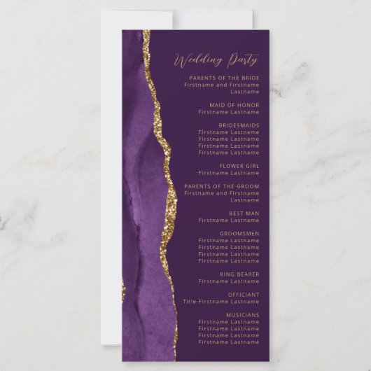 Lila Gold Agate Script Plum Wedding Programm (Rückseite)