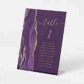 Lila Gold Agate Script Plum Wedding Tischnummer Sockelschild (Vorderseite)