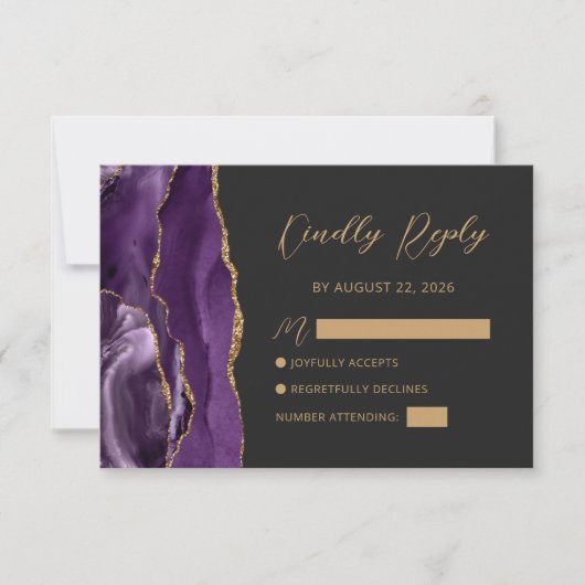 Lila Gold Agate Script Wedding RSVP Card (Vorderseite)