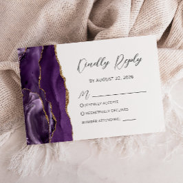 Lila Gold Agate Script Wedding RSVP Card