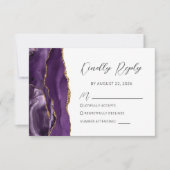 Lila Gold Agate Script Wedding RSVP Card Karte (Vorderseite)