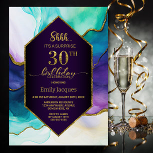 Lila Gold Agate Überraschung 30. Geburtstag Party Einladung