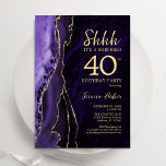 Lila Gold Agate Überraschung 40. Geburtstag Einladung<br><div class="desc">Lila und goldfarben überraschen 40. Geburtstag Party Einladung. Elegantes modernes Design mit Aquarellfarben-marmorgeode Hintergrund,  Imitate Glitzer Gold und Typografie Skript-Schriftart. Die trendige Einladungskarte eignet sich perfekt für eine stilvolle Damenfeier. Gedruckte Zazzle Einladungen oder Sofortdownload digitalen druckbaren Vorlage.</div>