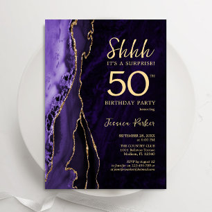 Lila Gold Agate Überraschung 50. Geburtstag Einladung