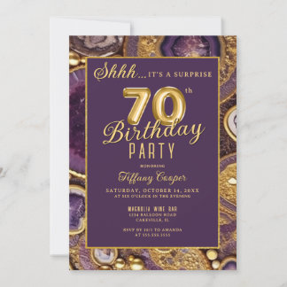 Lila Gold Agate Überraschung 70. Geburtstagsparty Einladung