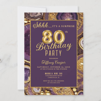 Lila Gold Agate Überraschung 80. Geburtstagsparty Einladung
