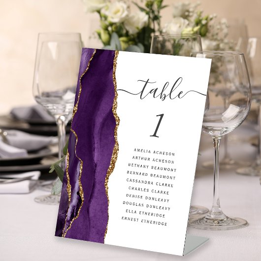 Lila Gold Agate Wedding Tischnummer Sockelschild