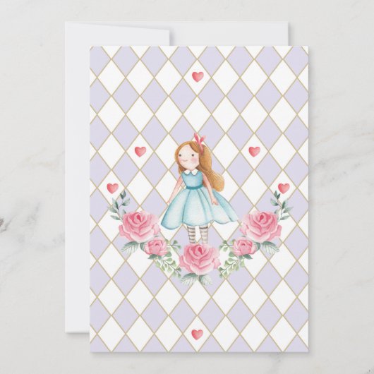 Lila Gold Alice im Wunderland Baby Shower Tee Einladung (Rückseite)