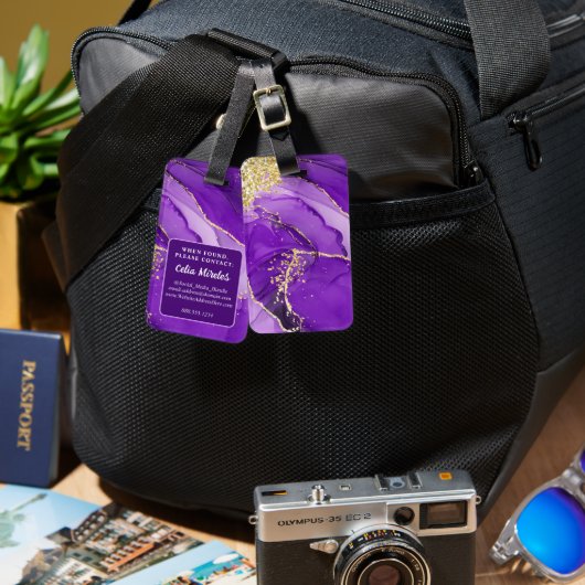 Lila Gold Alkohol Tinte Personalisierte Informatio Gepäckanhänger (Vorderseite & Rückseite)