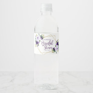 Lila Gold Aquarell Blumen Hochzeit Wasserflaschenetikett