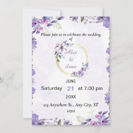 Lila Gold Ästhetik Wasserfarbe Blumen Hochzeit  Einladung