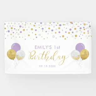 Lila & Gold Ballon 1. Geburtstagsbanner Banner