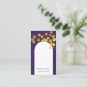 Lila Gold-Blätter Moderner Bogenkennwert QR-Code Visitenkarte (Stehend Vorderseite)