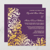 Lila Gold Blüh Damask Hochzeitseinladungen Einladung (Vorne/Hinten)