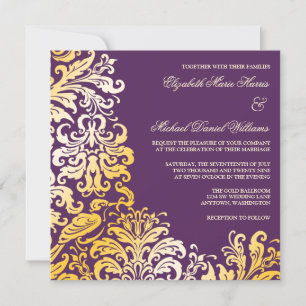 Lila Gold Blüh Damask Hochzeitseinladungen Einladung