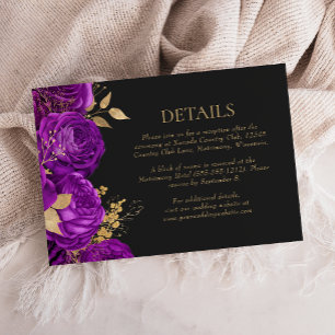 Lila Gold Blumen Dunkle Hochzeitsdetails-Einlage Begleitkarte