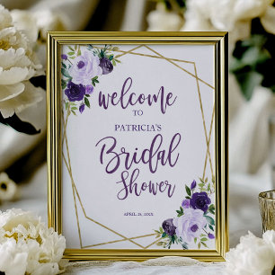Lila Gold Blumen Hochzeitseinladung Begrüßung Poster