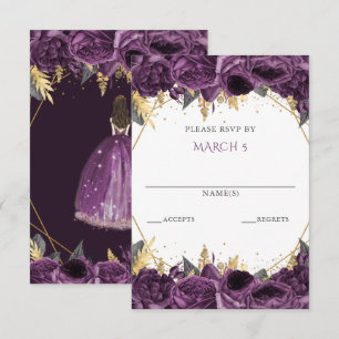 Lila Gold Blumen Prinzessin Quinceanera RSVP Karte