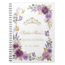 Lila Gold Blumen Quinceañera Gästebuch