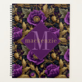 Lila Gold Blumen William Morris Elegantes Monogram Planer (Vorderseite)