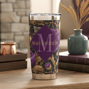 Lila Gold Blumen William Morris Elegantes Monogram Thermobecher