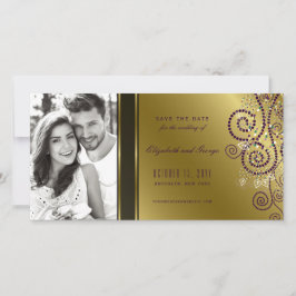 Lila & Gold Boho Spiral Dots Elegantes Foto Save The Date