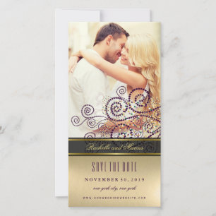 Lila & Gold Boho Spiralen Punkte Elegant Chic Foto Save The Date