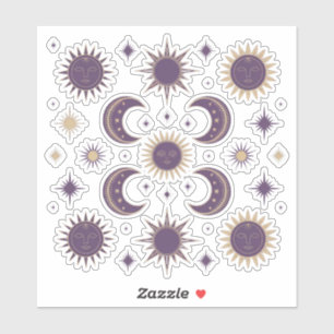 Lila & Gold Boho Sun & Moon Celestial Scrapbook Aufkleber