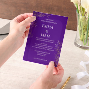 Lila Gold Botanische Florale Hochzeits-Vellum Pergament Einladungen