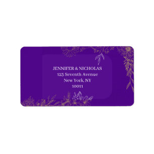 Lila Gold Botanische Florale Hochzeitsrückkehr Adressaufkleber