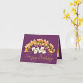 Lila Gold Bouquet Orchids Lilies Happy Birthday Karte (Gelbe Blume)