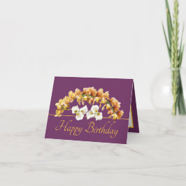 Lila Gold Bouquet Orchids Lilies Happy Birthday Karte