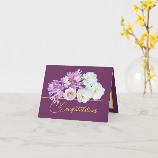 Lila Gold Bouquet Rose Crocses Herzlichen Glückwun Karte (Gelbe Blume)