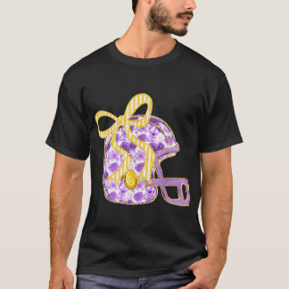 Lila Gold Bow Football Helm Game Day Touchdown T-Shirt