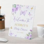 Lila Gold Butterfly BläsernBaby Dusche Willkommen Sockelschild (In SItu)