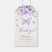 Lila Gold Butterfly Floral Baby Dusche Geschenkanhänger (Vorderseite)